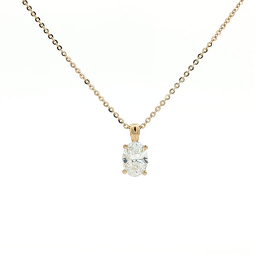 LAB GROWN: 18ct Yellow Gold Oval Diamond Solitaire Claw Set Pendant - 1.25ct.