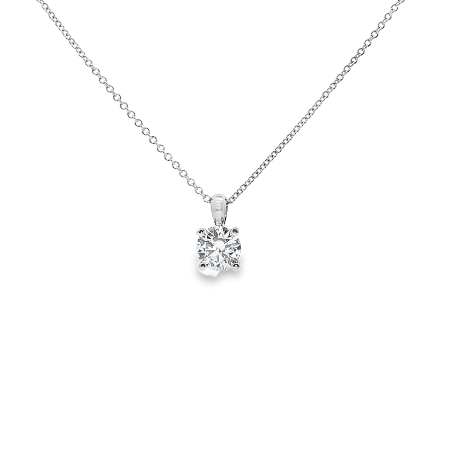 LAB GROWN: 18ct White Gold Brilliant Cut Diamond Solitaire Claw Set Pendant - 1.05ct.