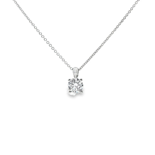 LAB GROWN: 18ct White Gold Brilliant Cut Diamond Solitaire Claw Set Pendant - 1.05ct.