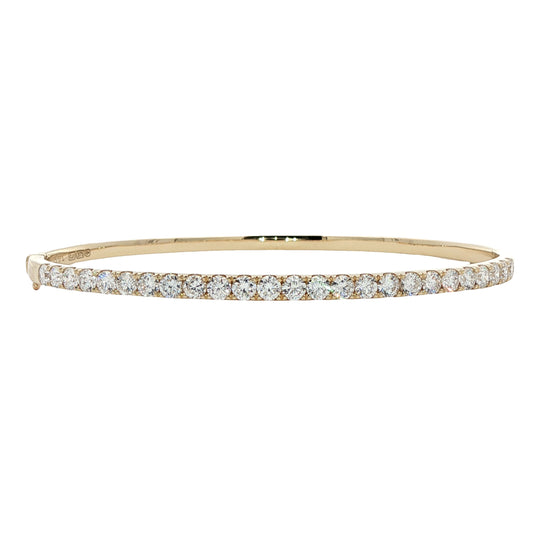 LAB GROWN: 9ct Yellow Gold Round Brilliant Cut Diamond Set Oval Hinged Bangle - 2.02ct