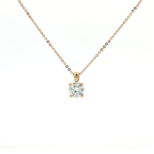 LAB GROWN: 18ct Yellow Gold Brilliant Cut Diamond Solitaire Claw Set Pendant - 1.51ct.