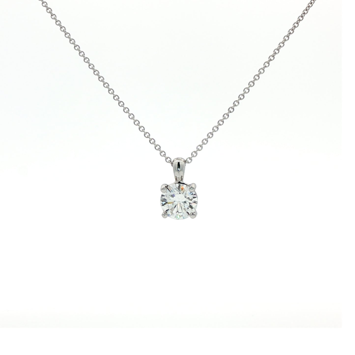 LAB GROWN: 18ct White Gold Brilliant Cut Diamond Solitaire Claw Set Pendant - 1.50ct.