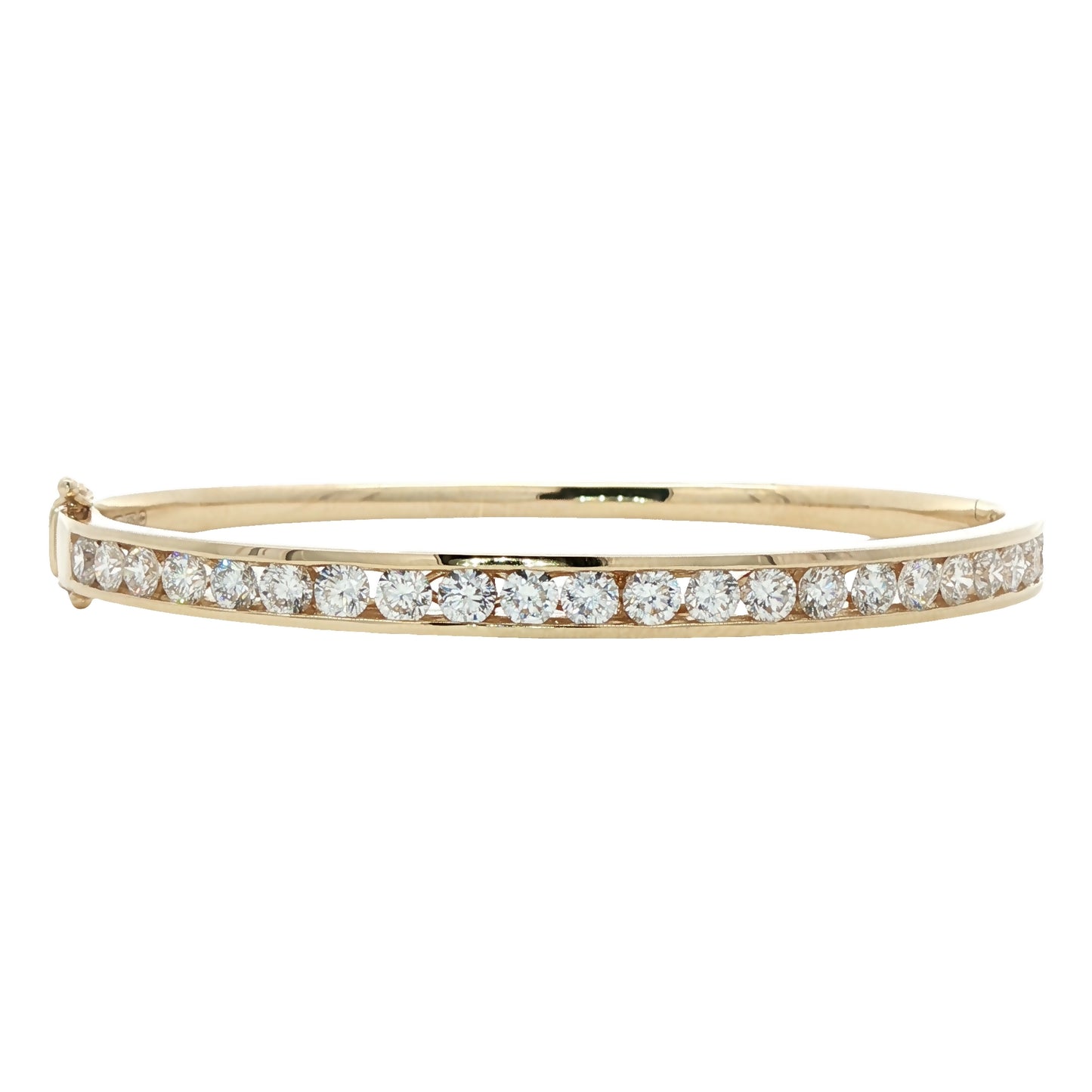 LAB GROWN: 9ct Yellow Gold Round Brilliant Cut Diamond Set Oval Hinged Bangle - 3.00ct