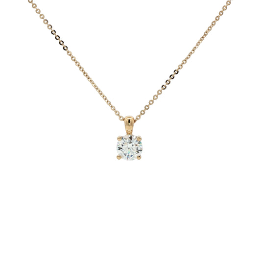 LAB GROWN: 18ct Yellow Gold Brilliant Cut Diamond Solitaire Claw Set Pendant - 1.27ct.