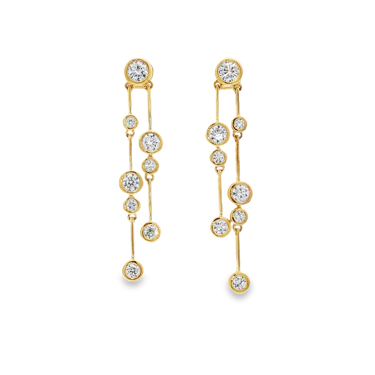 LAB GROWN: 9ct Yellow Gold Round Brilliant Cut Drop Earrings - D:1.50ct.