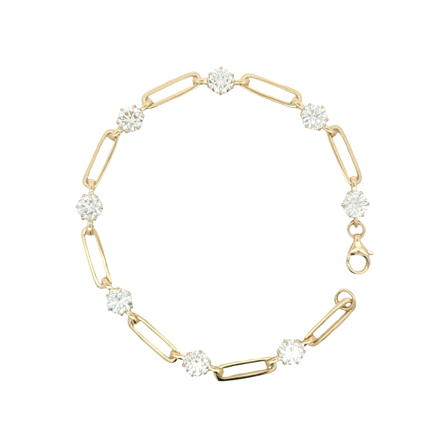LAB GROWN: 9ct Yellow Gold Brilliant Cut Lab Grown Diamond in Six Claw Setting and Paperclip Link Bracelet  - 4.24ct