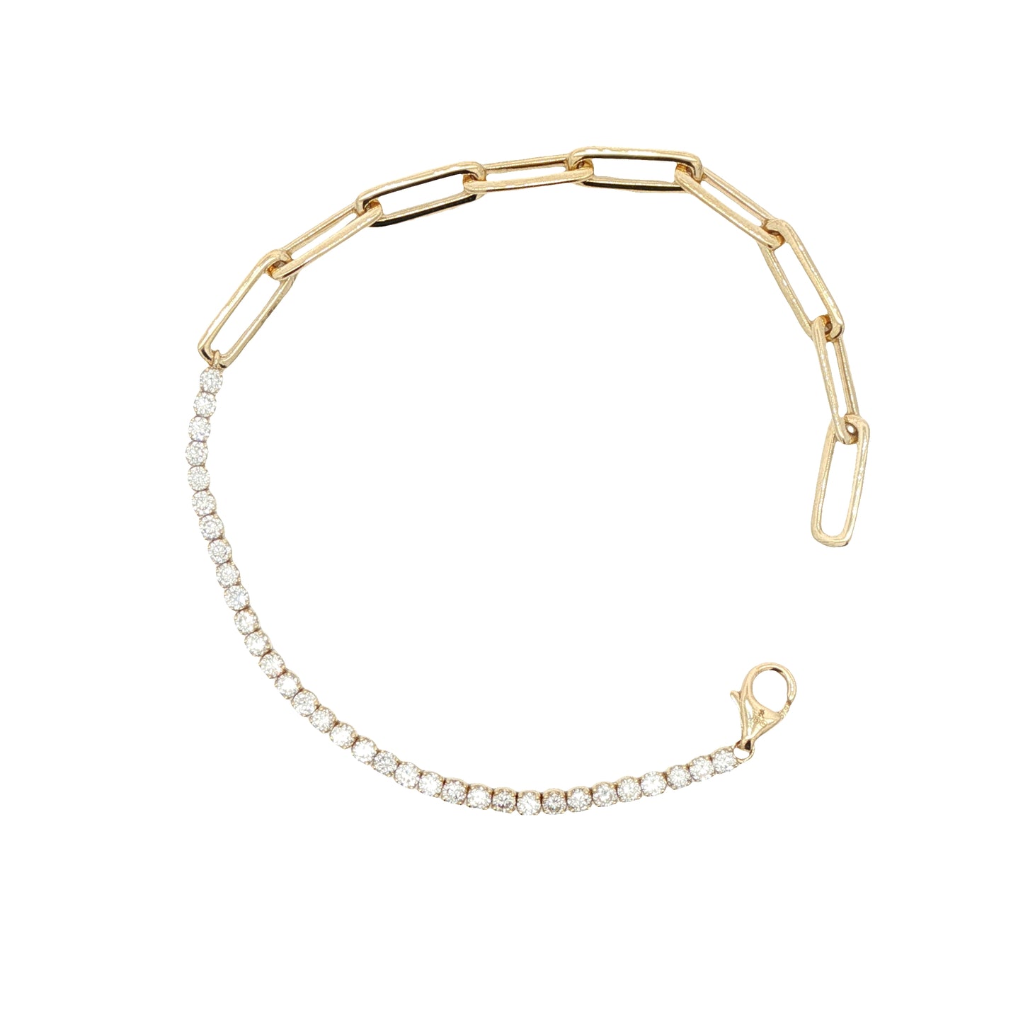 LAB GROWN: 9ct Yellow Gold Brilliant Cut Lab Grown Diamond 'Linking Love'  Half Line Bracelet In Claw Setting & Half Paperclip Bracelet - 1.30ct