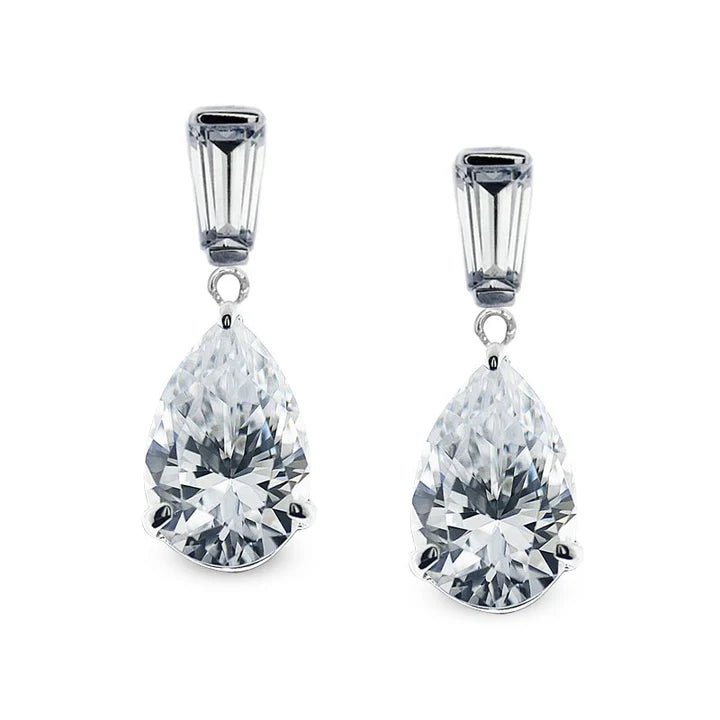 Carat  'Alison' 9ct White gold Baguette Pear drop Earrings - CE9KW-ALIS-W