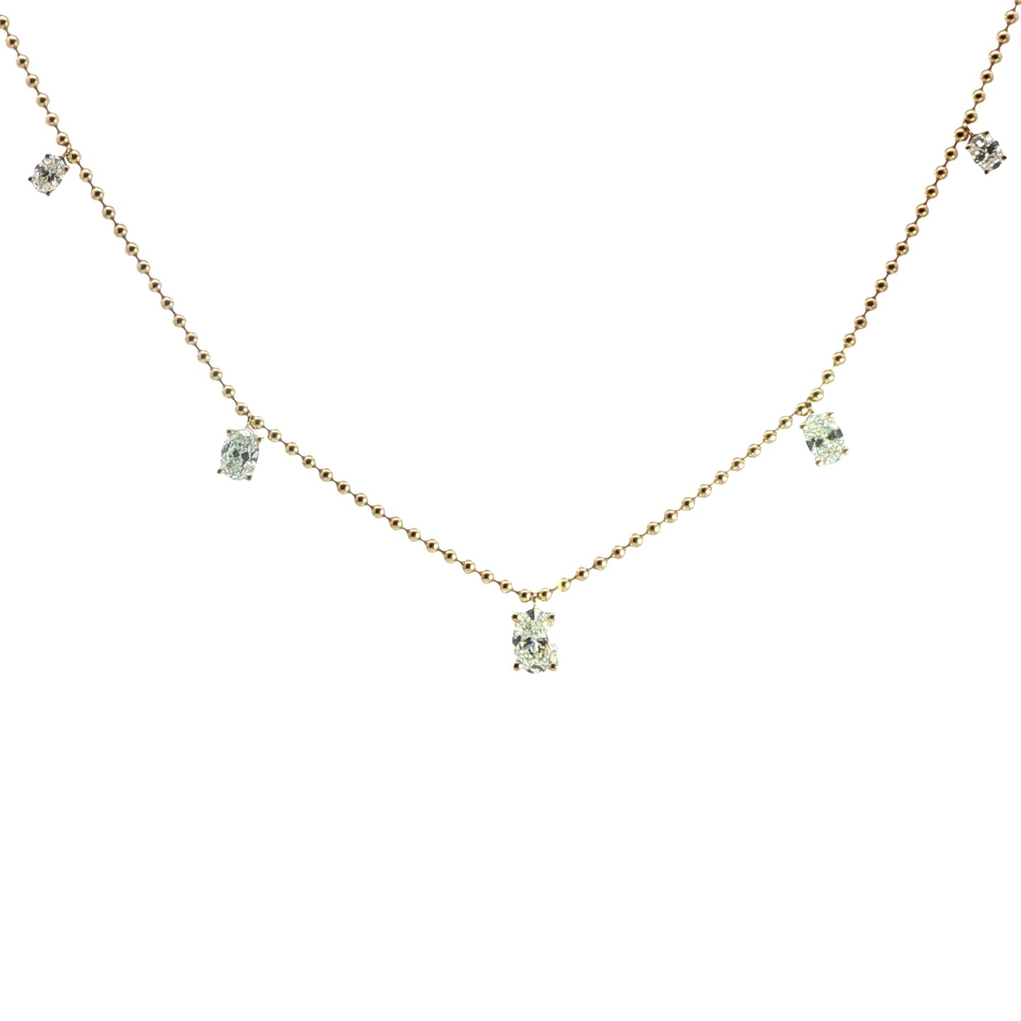 LAB GROWN:  9ct Yellow Gold 5 Stone Oval Diamond 'Fringe' Necklace - 2.56ct