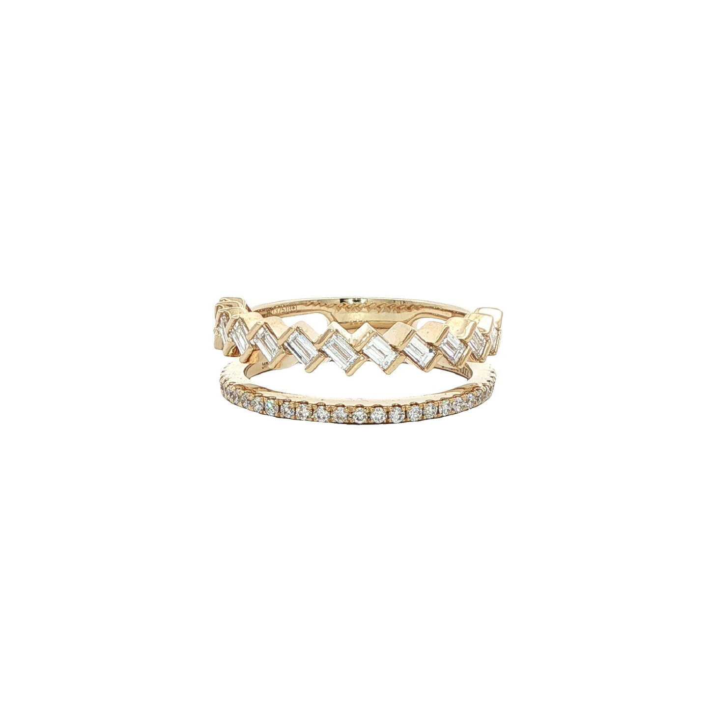 LAB GROWN: 9ct Yellow Gold Open Two-Row Brilliant & Baguette Cut Diamond Band Ring