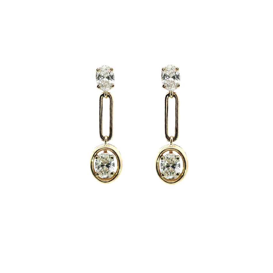 LAB GROWN: 9ct Yellow Gold Oval Cut Diamond 'Frame' Drop Earrings - 1.15ct