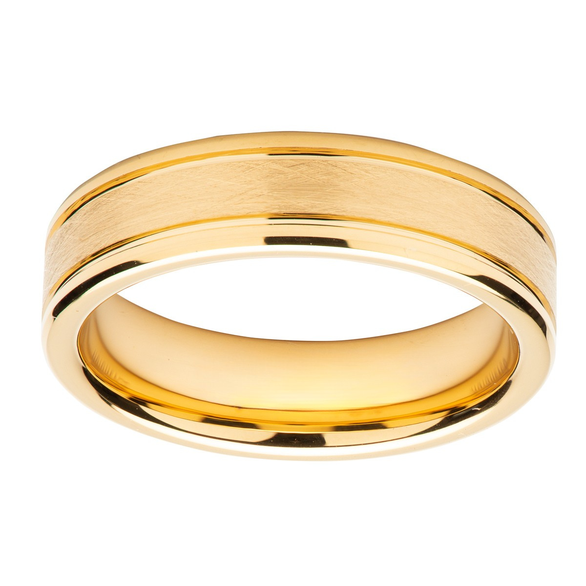 Tungsten carbide 6.0mm ring with yellow IP plating - Matt & Polish finish.