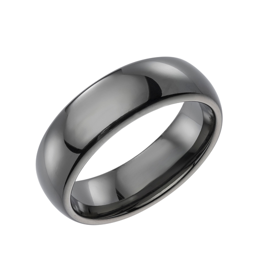 7.0mm Tungsten carbide court ring. Gun metal finish. Henry Johnstone Jewellers.