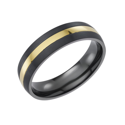 Black Zirconium & Gold IP plated inlay 7.0mm Court Profile Wedding Band  - Matte finish