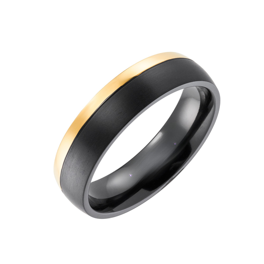 Black Zirconium & Gold IP plated 6.0mm Flat Court Profile Wedding Band  - Matte/Polish finish