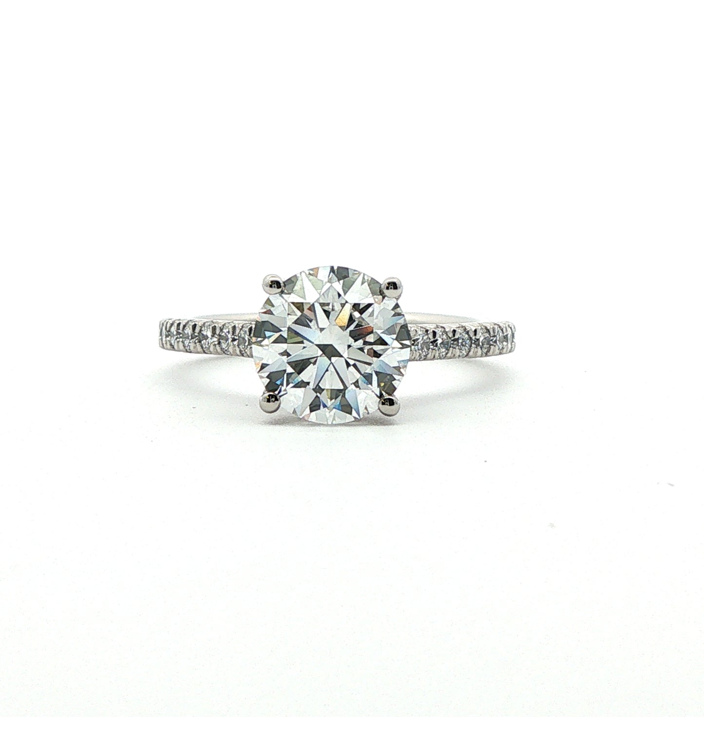 LAB GROWN: Platinum Brilliant Cut Diamond Solitaire Ring With Brilliant Cut Diamond Set Shoulders - 2.40ct