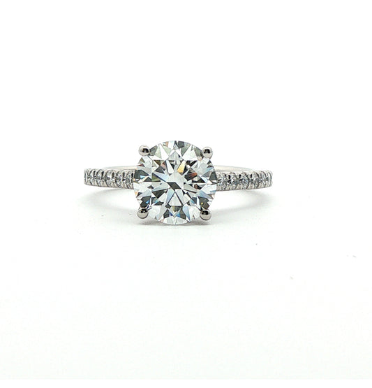 LAB GROWN: Platinum Brilliant Cut Diamond Solitaire Ring With Brilliant Cut Diamond Set Shoulders - 2.40ct