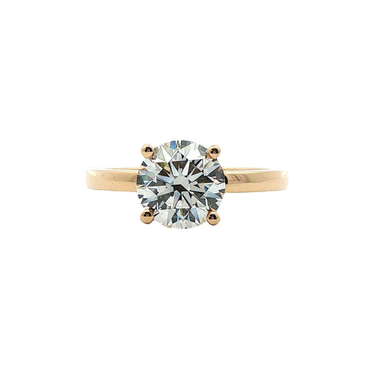 LAB GROWN: 18ct Yellow Gold Brilliant Cut Diamond Solitaire Ring With Brilliant Cut Diamond Set Halo - 2.03ct