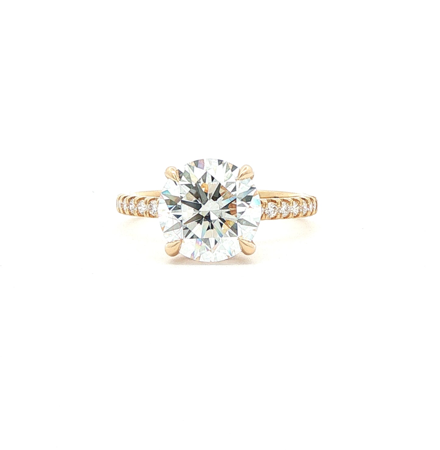 LAB GROWN: 18ct Yellow Gold Brilliant Cut Diamond Solitaire Ring With Diamond Set Shoulders - 3.29ct