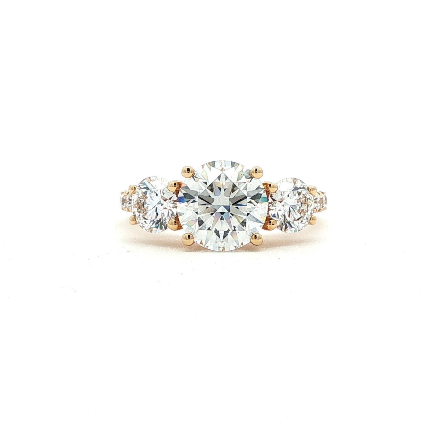 LAB GROWN: 18ct Yellow Gold & Brilliant Diamond Trilogy Ring with Diamond Set Shoulders - 3.40ct