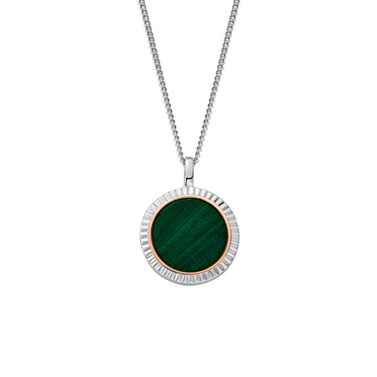 Clogau  'Padarn'silver  disc Malacite pendant necklace.  3SMCH0705