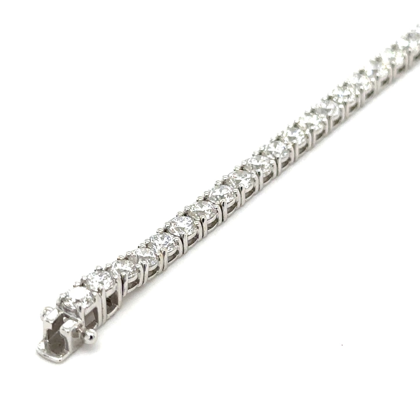 18ct white gold diamond line bracelet, 48 round brilliant cut diamonds - 8.73ct