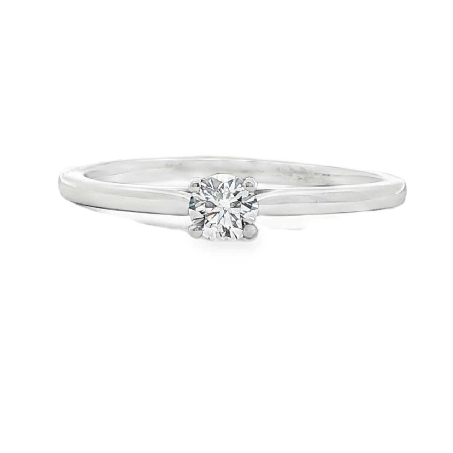 Platinum brilliant cut diamond solitaire ring in open v claw setting- 0.18ct.