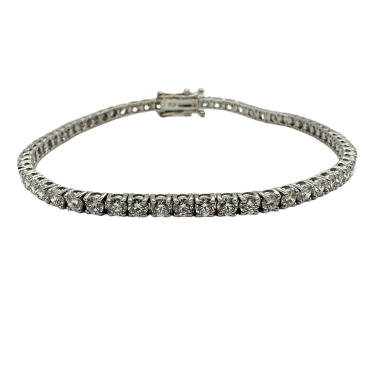 18ct white gold round brilliant cut diamond set line bracelet - 3.90ct