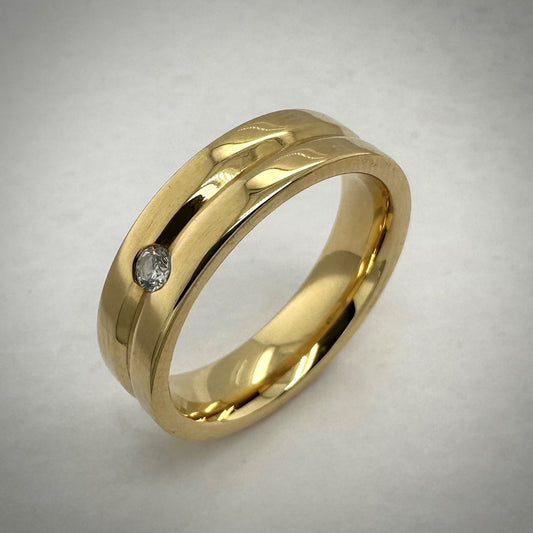 18ct yellow gold diamond set 6.0mm wedding band - Polish finish.