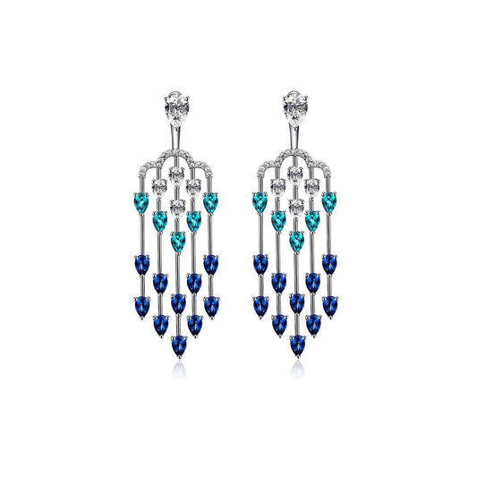 Carat 'Alba' sterling silver white & blue cubic zircornia chandalier drop earrings.