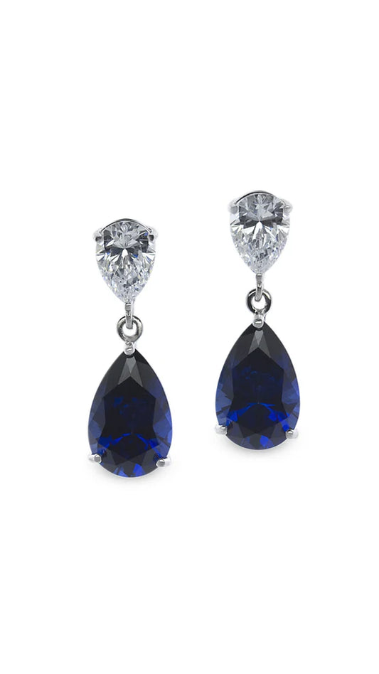Carat 'Arabella' 9ct white gold cubic zircornia and sapphire simulant drop earrings.