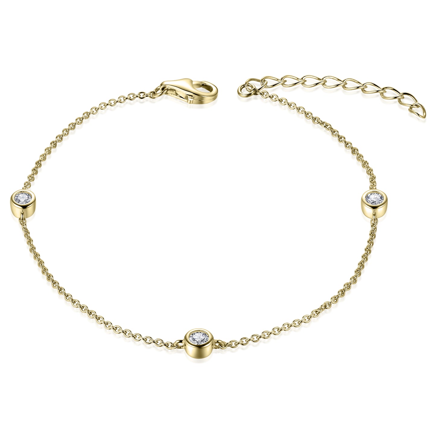 Gisser Sterling silver gold plated bracelet with cubic zirconia in bezel setting. B1000y