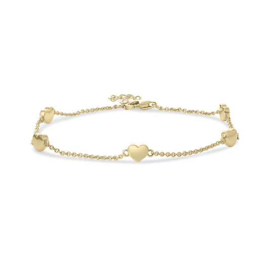 Gisser Gold Plated Silver Bracelet with solid hearts.  B1025Y