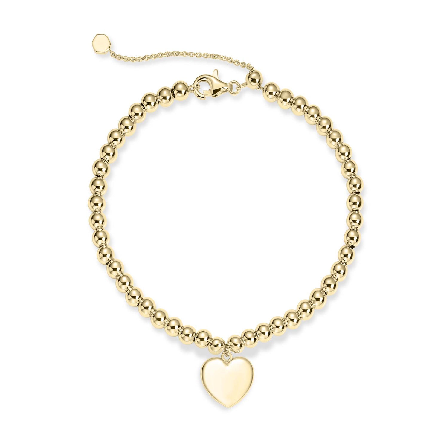 Gisser Silver Gold Plated beaded Bracelet with heart charm. B1043Y