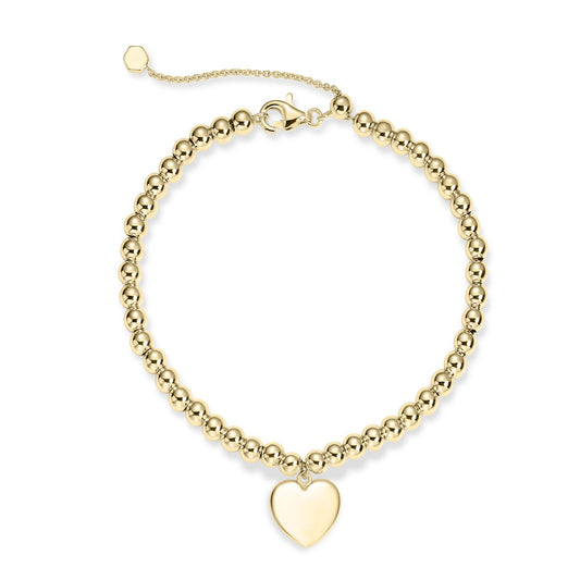 Gisser Silver Gold Plated beaded Bracelet with heart charm. B1043Y