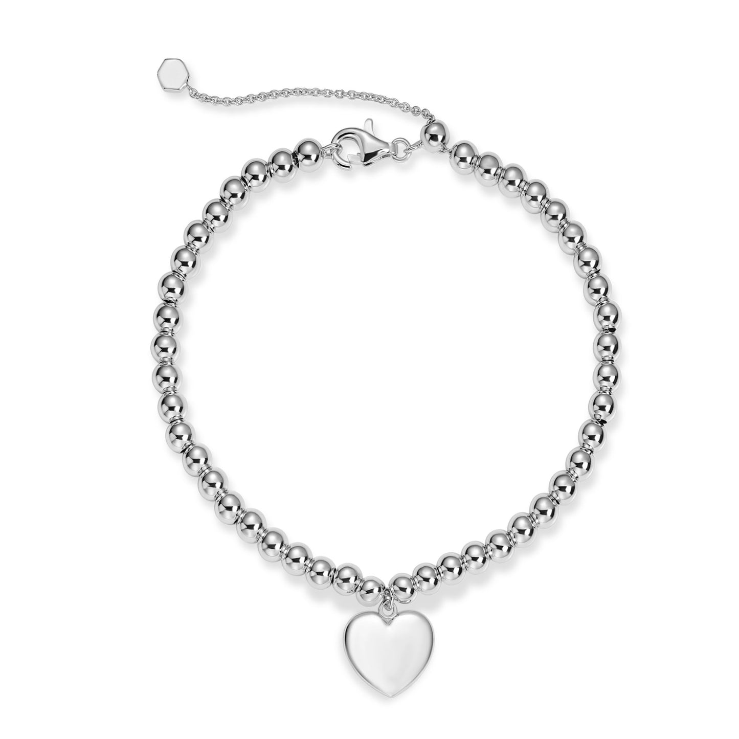 Gisser Sterling Silver Beaded Bracelet with heart charm.  B1043