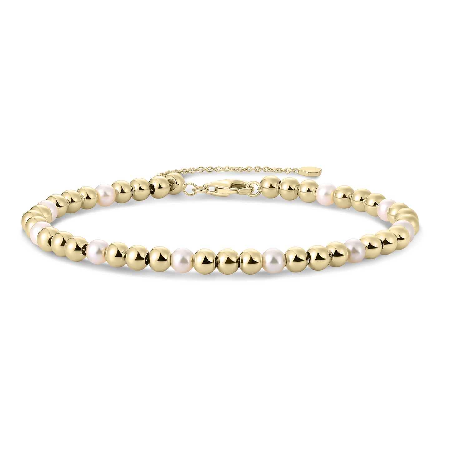 Gisser Gold plated silver beaded bracelet with simulant pearls. B1044YWP