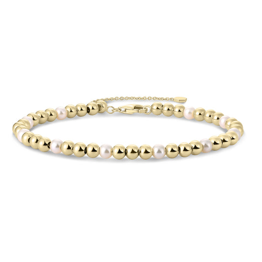 Gisser Gold plated silver beaded bracelet with simulant pearls. B1044YWP