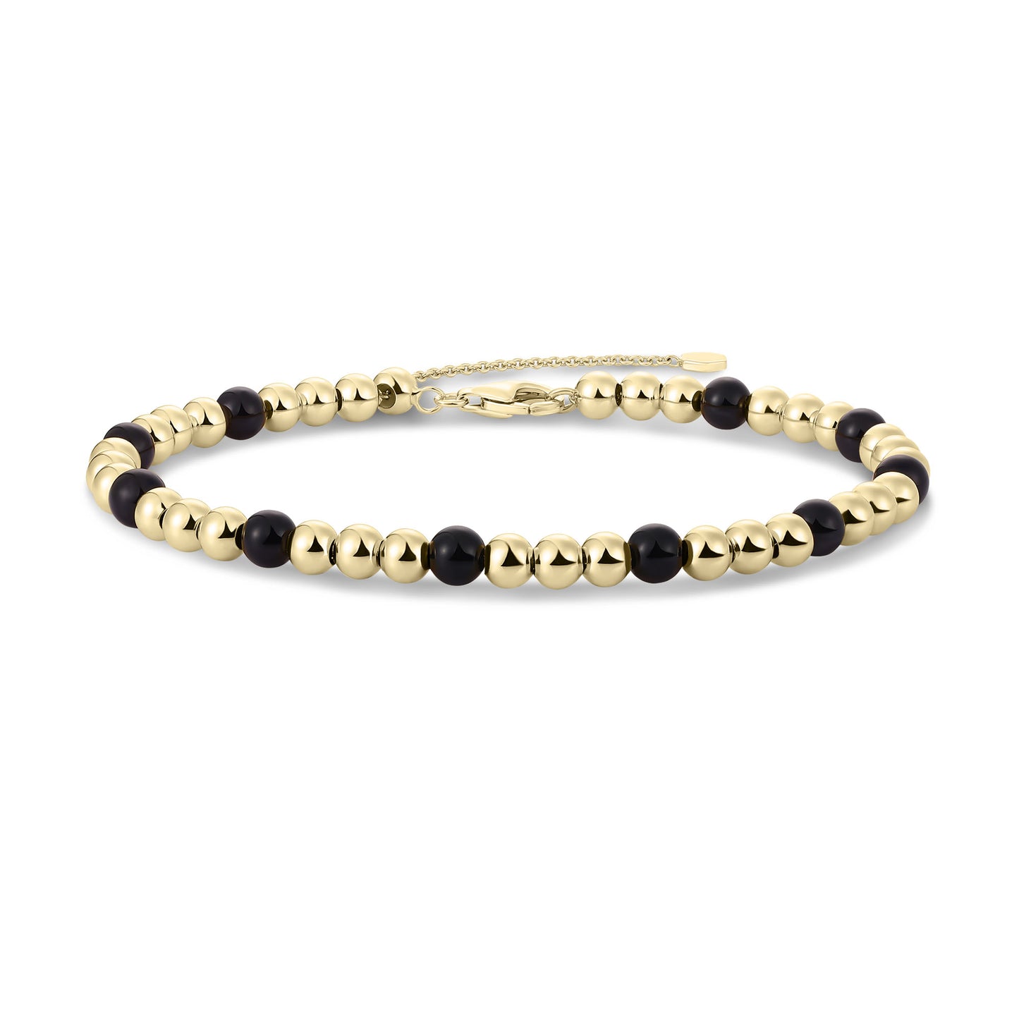 Gisser Gold plated silver beaded bracelet with black beads, B1044YZ
