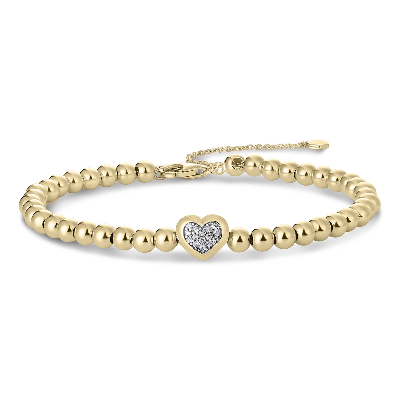 Gisser Sterling silver gold plated beaded bracelet with a pave set heart charm. B1045Y