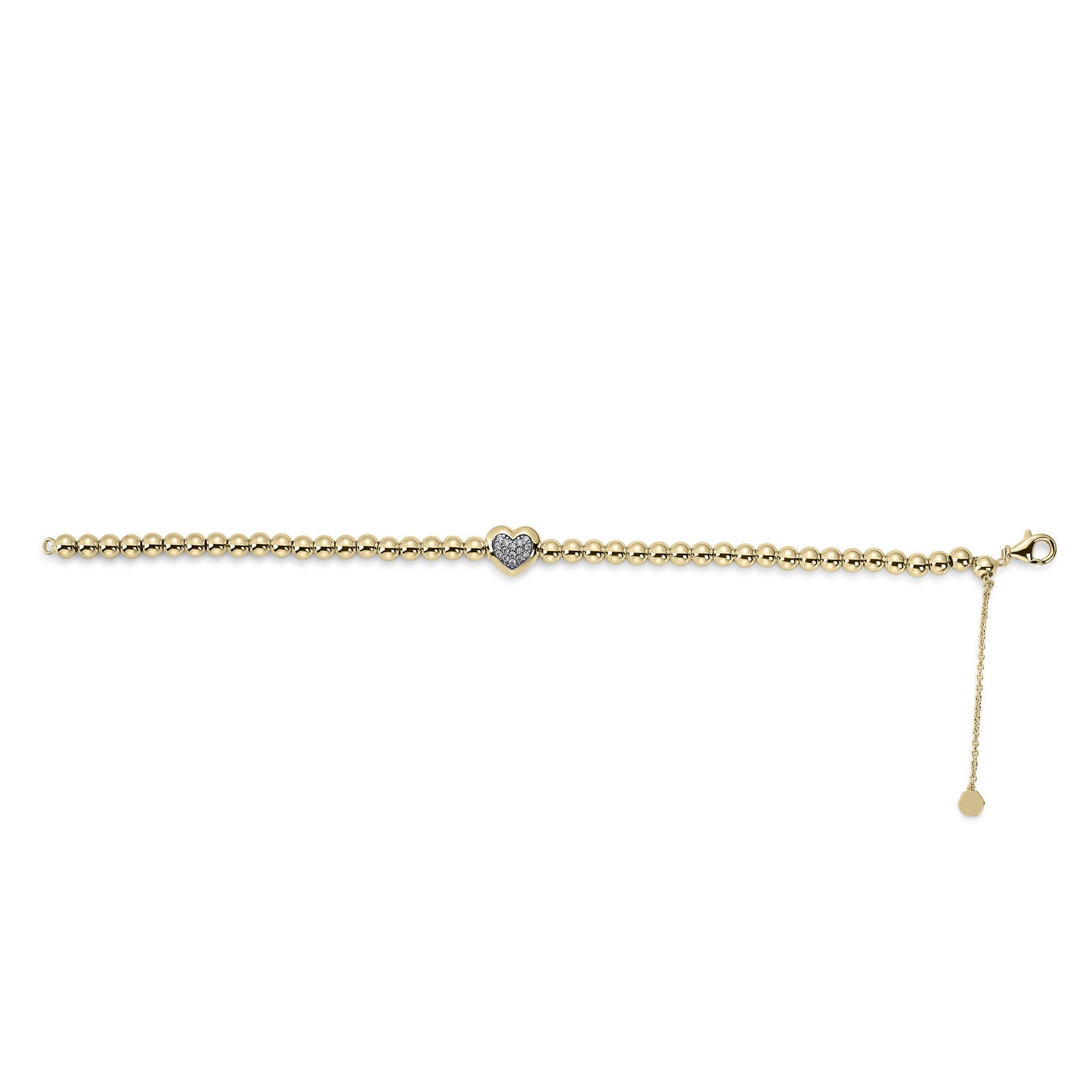 Gisser Sterling silver gold plated beaded bracelet with a pave set heart charm. B1045Y