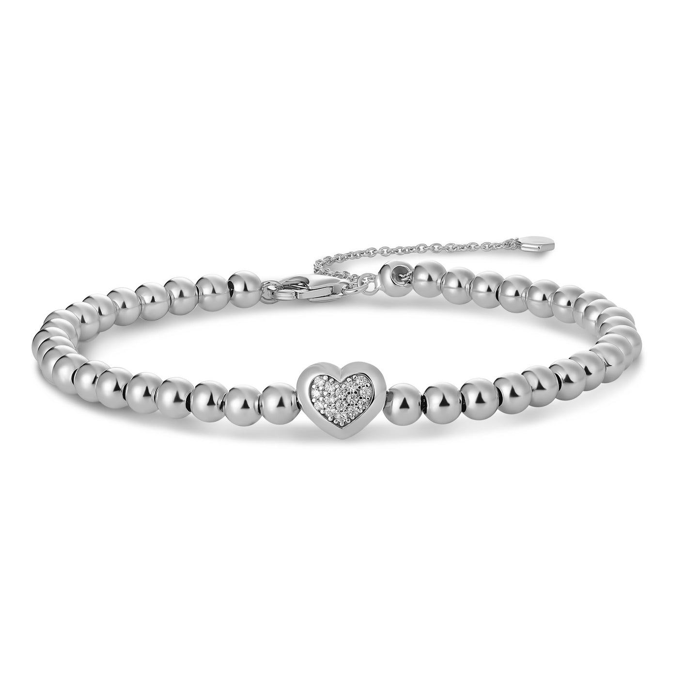Gisser Sterling silver gold beaded bracelet with a pave set heart charm. B1045