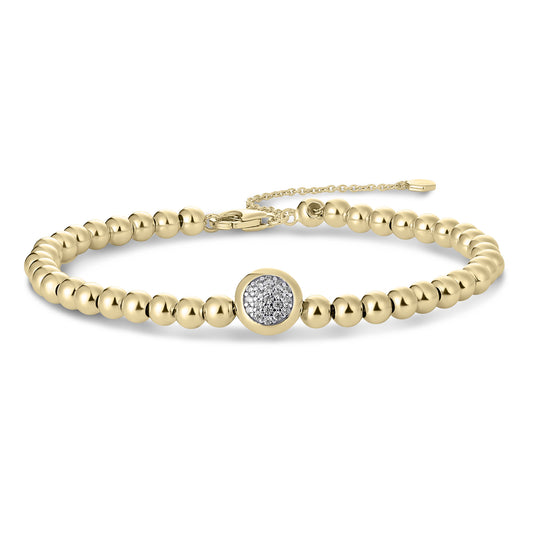 Gisser Gold plated silver beaded bracelet with pave set circle. B1046