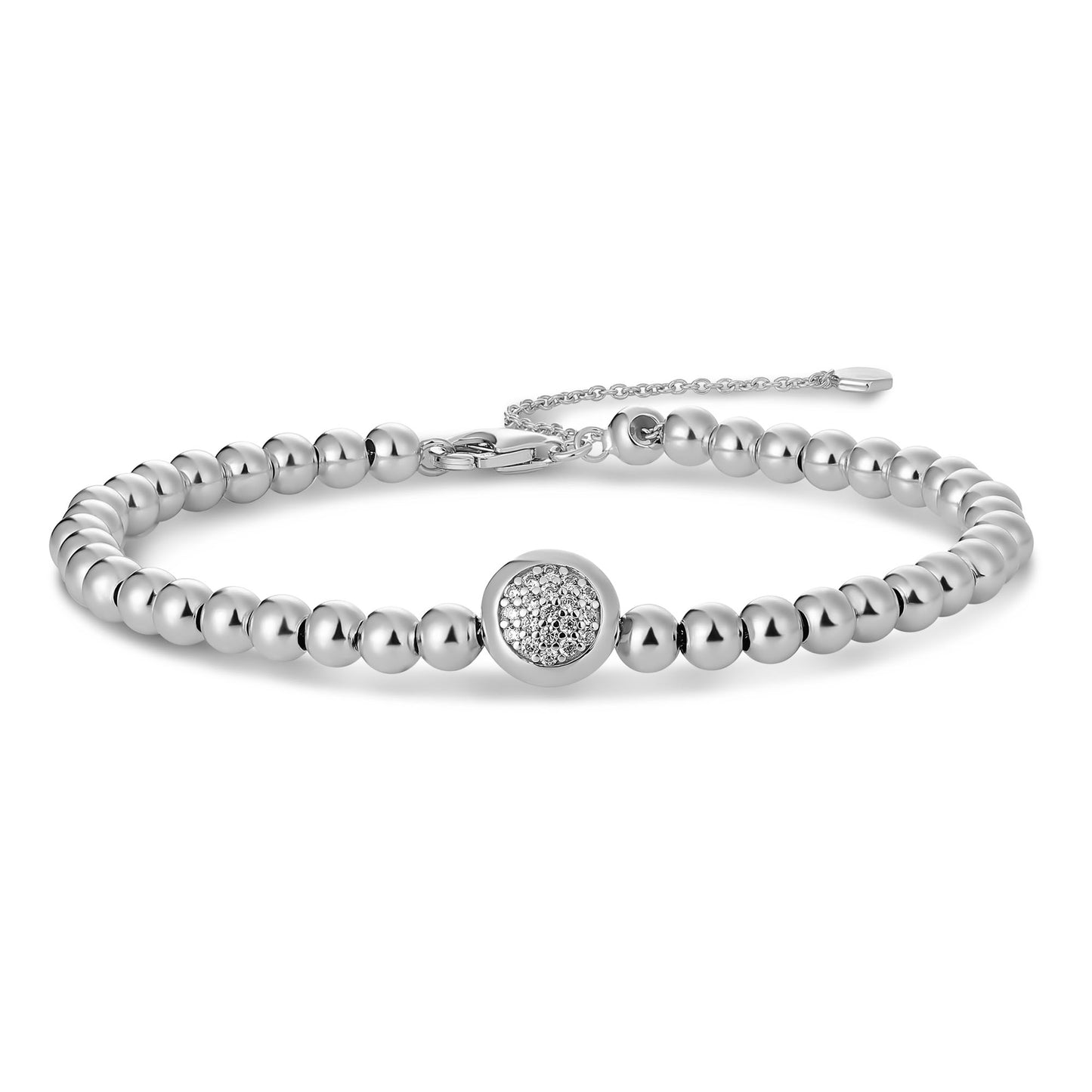 Gisser Sterling silver beaded bracelet with pave set circle. B1046
