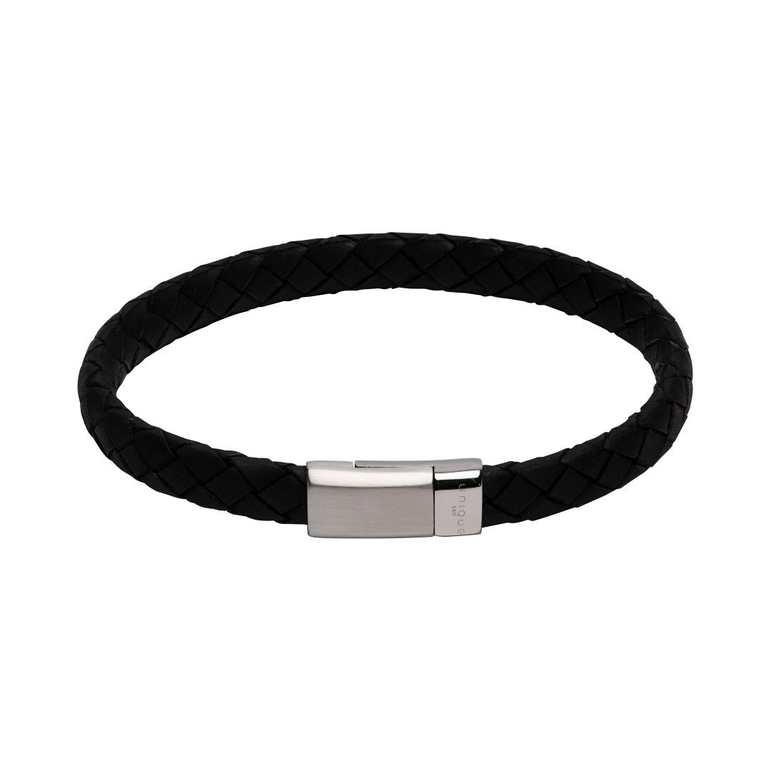 Unique Black Leather Bracelet with Black edges with  Matte and Polished Clasp.