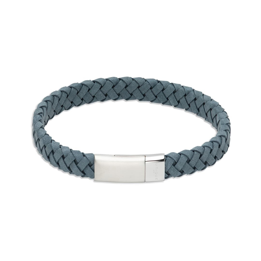 Unique Antique Blue Leather Bracelet with Magnetic Clasp.