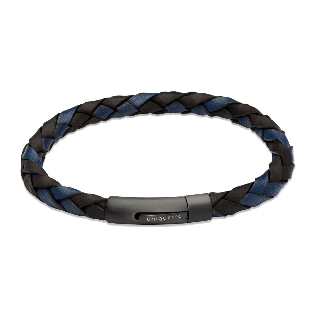Unique Black & Blue Leather Bracelet