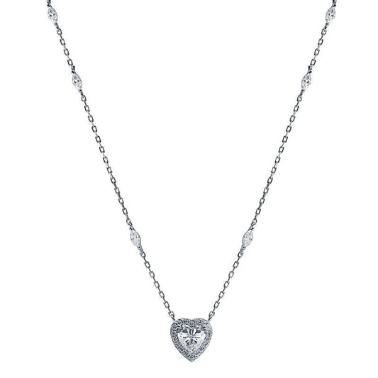 00015733 - Carat 'Cora' heart shaped border pendant with embellished marquis stone set chain - CN925W-CORA