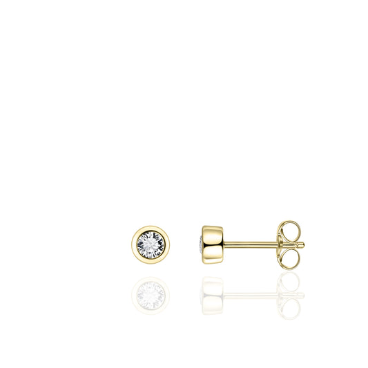 Gisser Gold plated cubic zirconia bezel stud Earrings. E1001Y