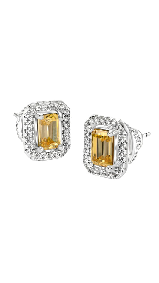 Carat  'Eton'  White Gold Yellow Boarder Set Studs - CE925W-ETON-MY